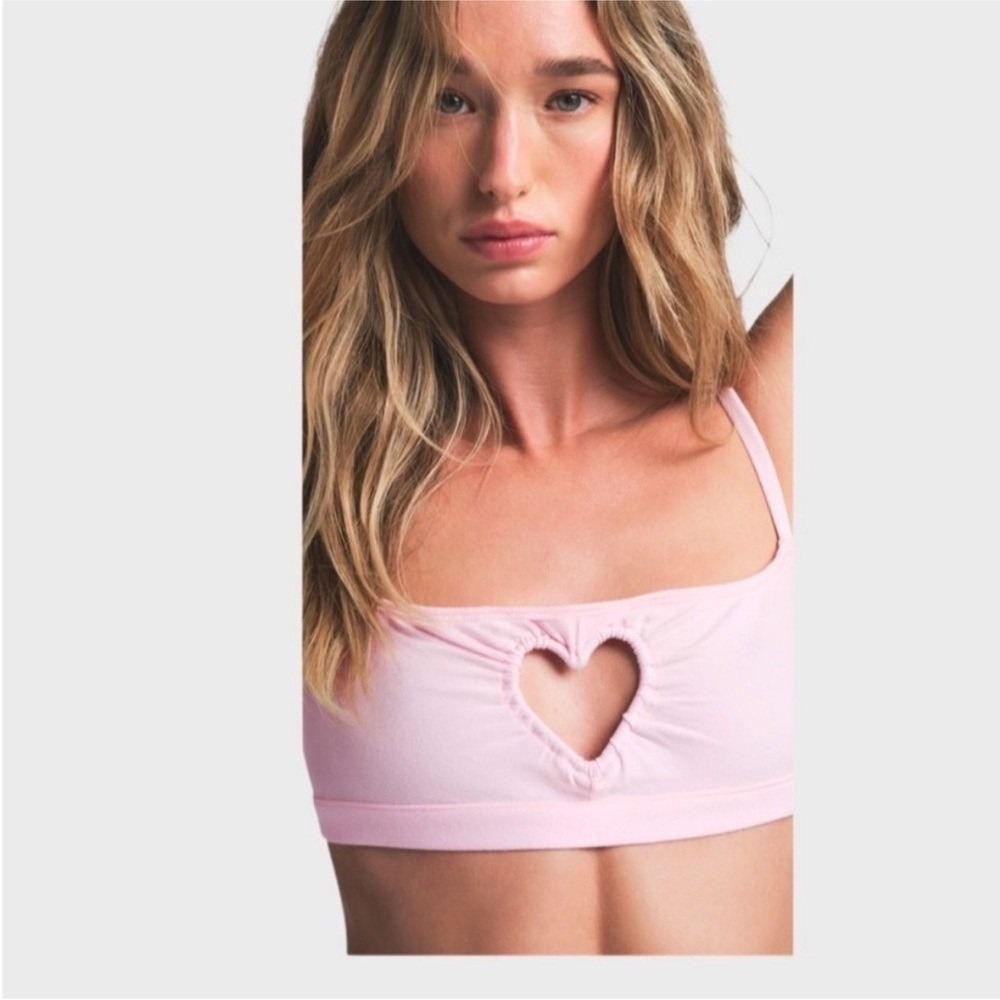 SKIMS Cotton Jersey Heart Cutout Scoop Bralette Cherry Blossom Pink SP-SCP-7415W - Picture 7 of 10